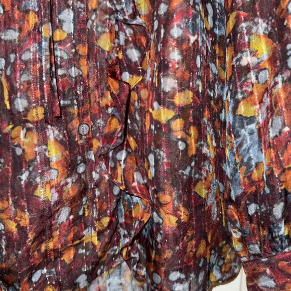 Lafayette 148 | Silk Blend Metallic Sheer Blouse | Brown | Size: S - Picture 9 of 10